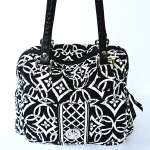 Vera Bradley Retired Concerto Turn Lock Satchel Bag Purse Black White - B772.1
